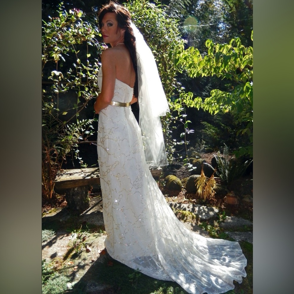 Custom made  strapless off white and Sequin gold bridal Gown